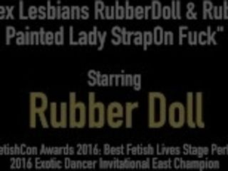 "Latex lesbos protectionDoll & protection Painted chick strap on dildo Fuck"