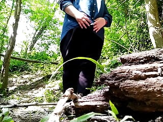 Mother-in-law pissing pussy and son-in-law's small dick in nature