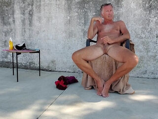 Tanned Mature Naked Poolside J.o. And Cum Howdy