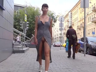 Busty Brunette, Lada Is Going Arounf The City And