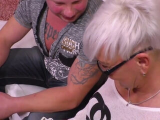 Gray Hair Granny Sprayed On Her Boobs