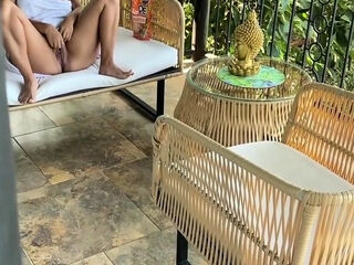 I caught my stepmom fingering on the patio