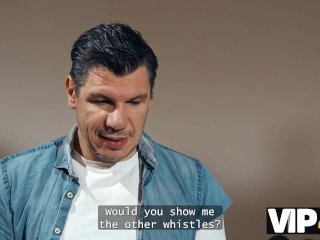 VIP4K. Sexy brunette thinks that the whistle is a message to suck an old cock