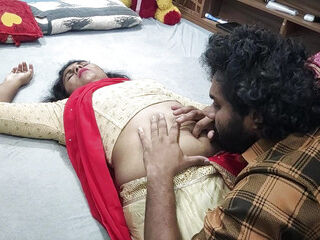 Red half saree navel lick romance