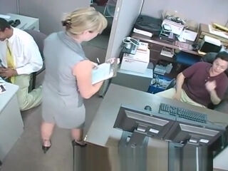 Bossy blonde office bitch dominates and humiliates workers at work