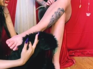 Foot Fetish. Washing Dominatrixs Legs And Feet Wiping Her Feet With Fur