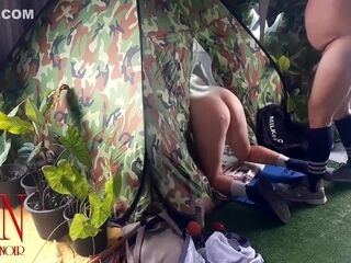 Sex In Camp. A Stranger Fucks A Nudist Lady In Her Mouth In A Camping In Nature