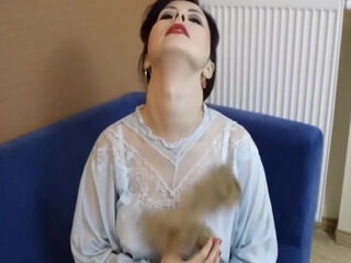 Big Dildo Is Masturbating My Totally Hairy Cunt In Blue Nylon Stockings