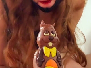 Cum On Eastern Bunny Blowjob, Cumshot, Cum Eating With Chocolate With Bunny Cum