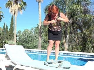 BBW Milf JoJo is waiting by the pool for her boyfriend