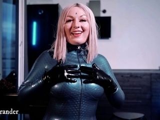 'Sexual curvy Arya Grande in latex rubber fetish catsuit'