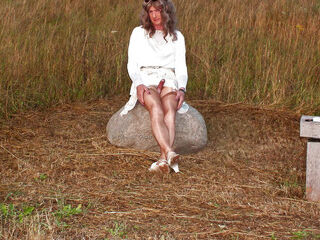 Daring Biking In Glossy Nylon Stockings