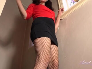 Kitty Upskirt Fishnet Teases, Strips, Masturbates