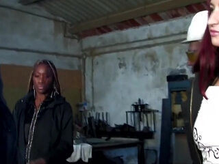 Two Young Sluts Get Fucked By Workers In A Garage - Yara Lamas