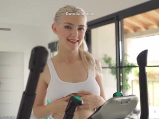 Stunning brunette shares gym pleasure with intense threesome heat