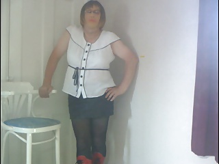 Dee in a pair of black tights and coloured knickers