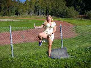Hot Blonde Nordic Milf Masturbating By The Sports Track