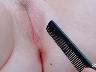 brushing my hairy pussy with the big comb