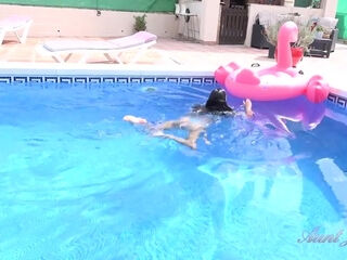 Linda Del Sol Strips and Plays For You in the Pool