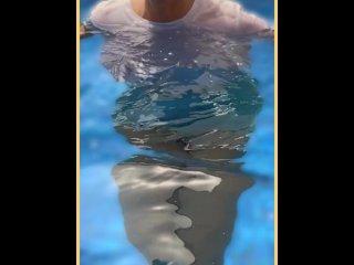 Wifey wet shirt in the pool with perfect braless tits