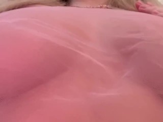POV big natural tits ASMR rubbing boobs in lingerie fabric Hot Blonde MILF solo female