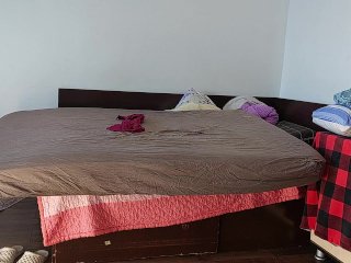 Amateur wife having fun trying on clothes that she cuts off.