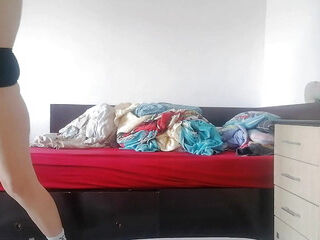 Sexy mom does yoga naked, hairy pussy, big ass.